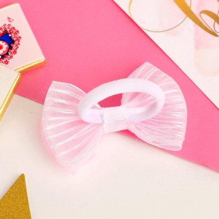 Hair elastic band Bant "Alyonushka" lace, 6.5 cm, pink-white-1
