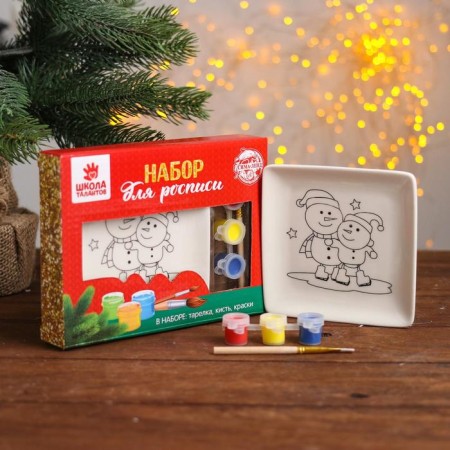 Set a plate for coloring "Snowmen" paint 3 centrals 2 ml, brush