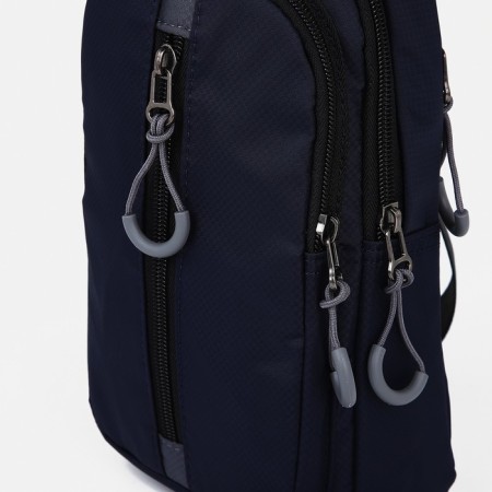 Male sling bag from textiles, headphone opening, blue color-4