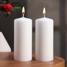 Candle cylinder, 5x11.5 cm, set 2 pcs, white