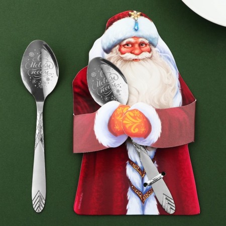 Spoon souvenir on a postcard "Happy New Year!", 3 x 14 cm