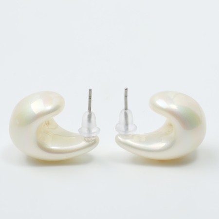 Earrings plastic "drop" smooth mini, white color-3