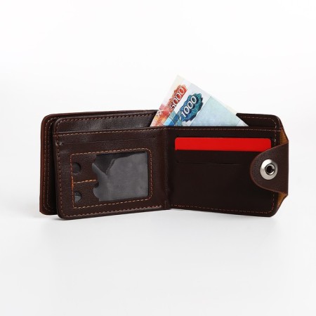 Male purse on a magnet, department for bills, for maps, brown color-4