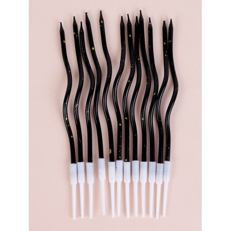 Candles for Cake "Serpentine", 12 pcs, black with sparkles-1