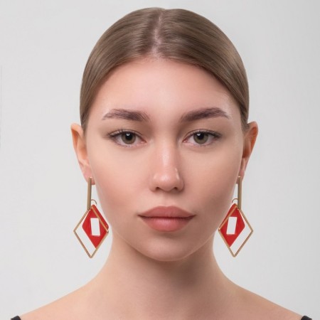 Earrings Assorted "Illusion", bright red color in gold-2
