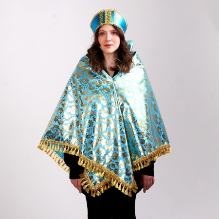 Carnival set: scarf, kokoshnik, gold on blue-2
