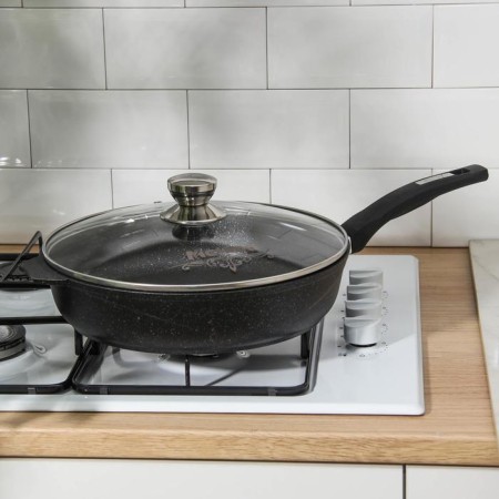 Frying pan “Granite Star”, D = 30 cm, plastic handle, glass cover, anti -stick coating, black color-6