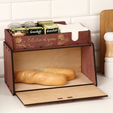 Bread a wooden bread with a stand under the spices "Paris", 35.6 x 20.4 x 24.8 cm, wenge-1