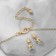 Set 2 objects: earrings, pendant "heart" duet, white-pink color in gold, 40 cm