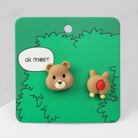 Earrings plastic "Bear" tail-hearth, colored in silver-1