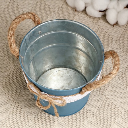 Kashpo "Vederko Lindberg" blue with handles, 13x13x12cm-5