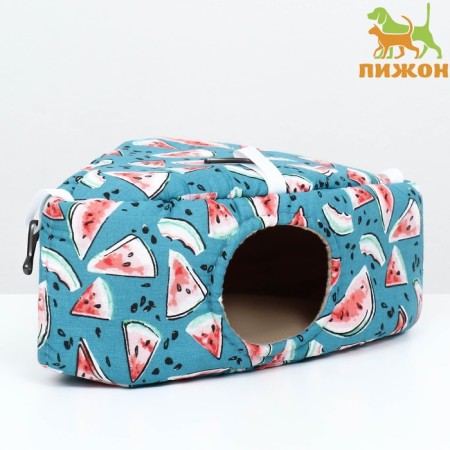 House "Corner" for rodents 19*28.5*12 cm, calico fleec, foam rubber, watermelon