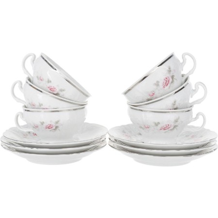 Cup 205 ml with a saucer 155 mm low bernadotte, decor "Pale roses, platinum layout"