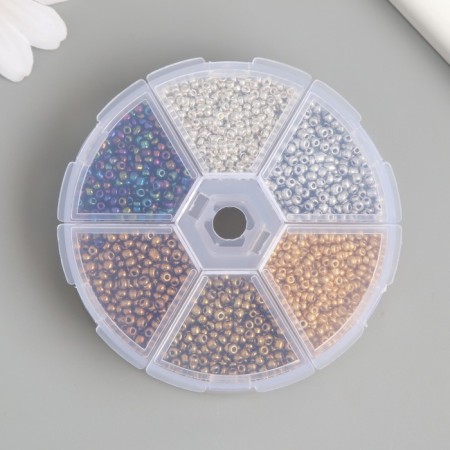Glass beads 8/0 (3 mm) in the casket "metallic" 6 colors x 10 g 8x8x2 cm-3