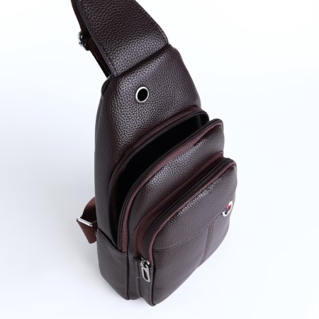 Male sling bag, artificial leather, brown color-5