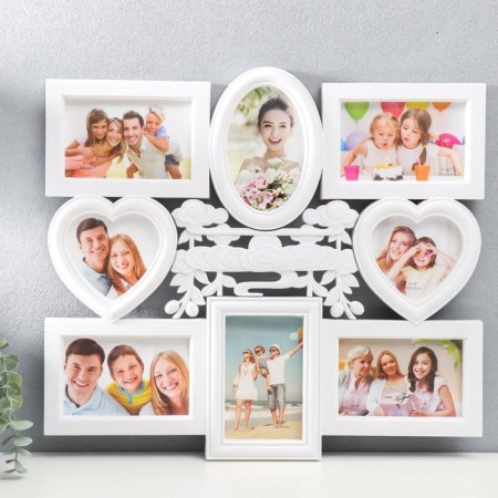 Photo frame plastic in 8 photos 10x10, 10x15 cm "Sunrise" White 44.5x49.5 cm