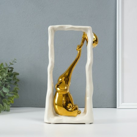 Souvenir ceramics "Elephant with an elephant - support. Rectangle" White with gold 5.5x13.5x26 cm 1032365-3