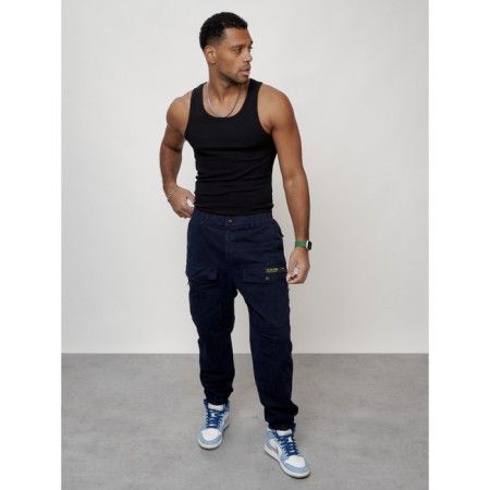 Cargo jeans men, size 46-48, dark blue color-3