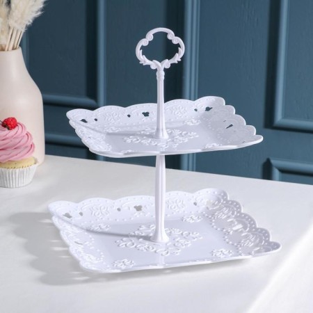 Squarebrus Frutabaker "Vivien", 2 tiers, 20 × 20 cm, 24 × 24 cm, white color-1