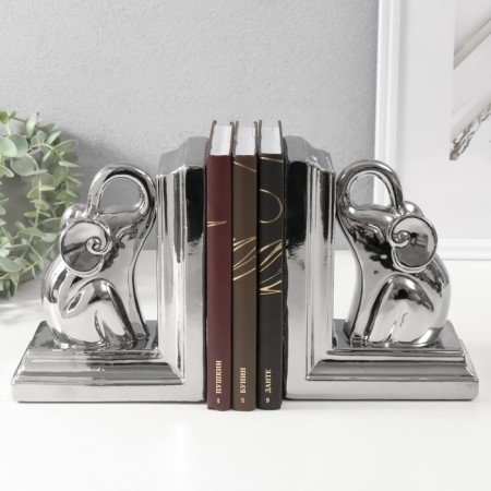 Book holders ceramics "Elephants" set 2 pcs silver 14.5x9x18 cm-3