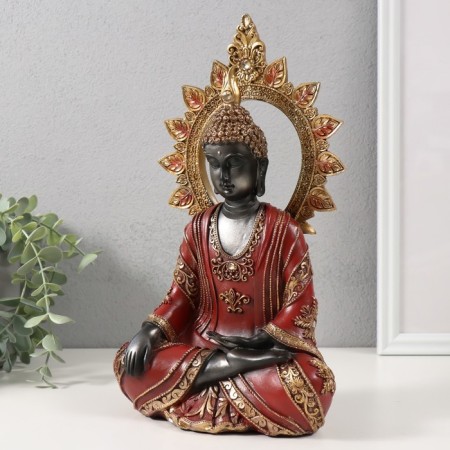Polystone souvenir "Buddha in red robes, with golden patterns" 17x11x28.5 cm-3
