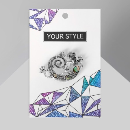 Brooch "Galiotis" chameleon, green color in black silver-1