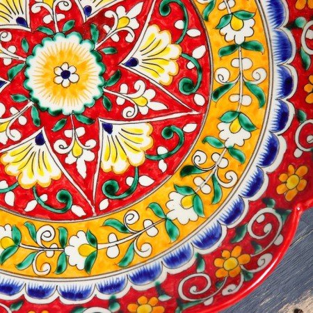 Largan Rishtan ceramics "Flowers", 32 cm, red, corrugated-2
