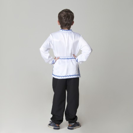Carnival Russian shirt "Blue flowers", satin, white color, river 34, height 140 cm-1