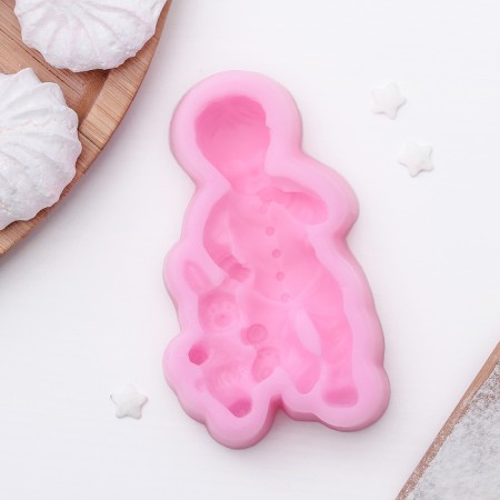 Mold "Boy and Bunny", silicone, 9.1 × 5.4 × 2.1 cm, pink color-1