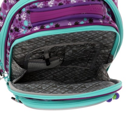 Frame backpack 35 x 28 x 15 cm, Across, filling: bag, pencil case, keychain, purple-9