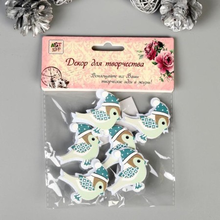 Decor for creativity wood, felt "Voroshushki in a hat" set of 6 pcs 4.2x4.2 cm-3