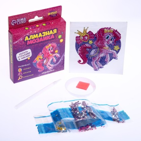 Diamond mosaic sticker for children "Pony", 10 x 10 cm. Set for creativity-2