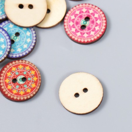 Buttons wood for creativity 2 punctures "patterned" set 25 pcs 2x2 cm-2