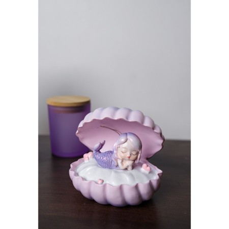 Souvenir Polystone Light "Sleeping Mermaid in a shell" Lilac-pink 13x12x10 cm-5