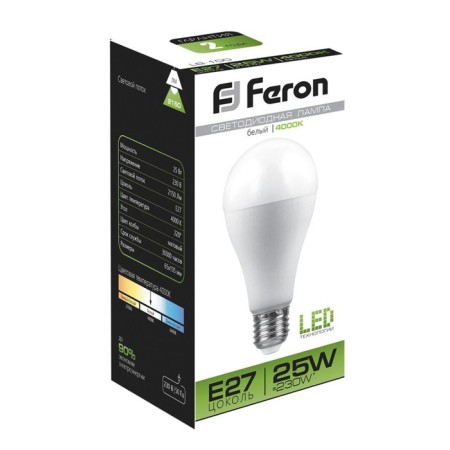 LED LED Feron LB-100, A65, E27, 25 W, 230 V, 4000 K, 2150 lm, 220 °, 135 x 65 mm-2