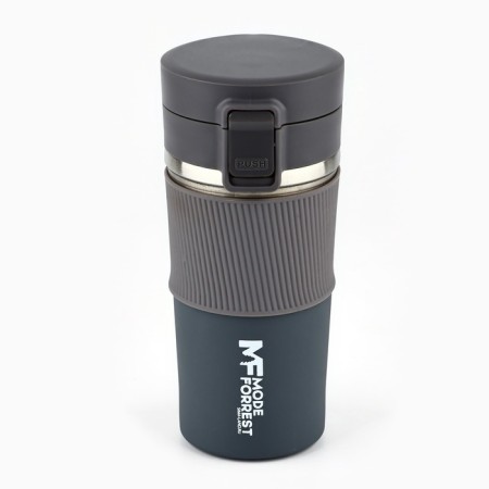 Thermal engine with the Mode Forrest button, 380 ml, the color is gray, retains heat of 6-8 hours-1