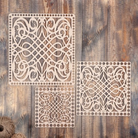 Set 3 pcs a blank for knitting square monograms, plywood 25x25, 20.5x20.5, 15, x15 cm
