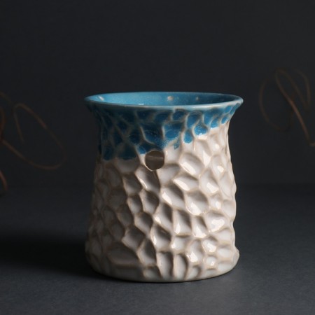 Aroma lamp ceramics "Patterned abstraction" Blue 8.5x8.5x9.5 cm-2