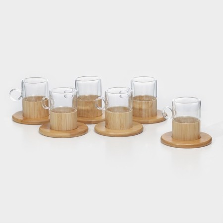 Madera tea -glass service, 12 items: 6 mugs 100 ml, 6 bamboo stands d = 11 cm