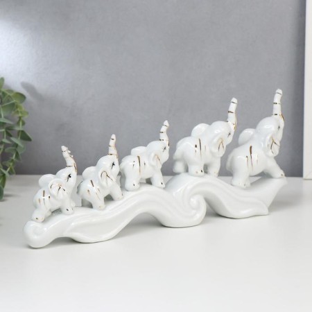 Souvenir Ceramics "Five Elephants on the Wave" 12.5x33x4.5 cm-3