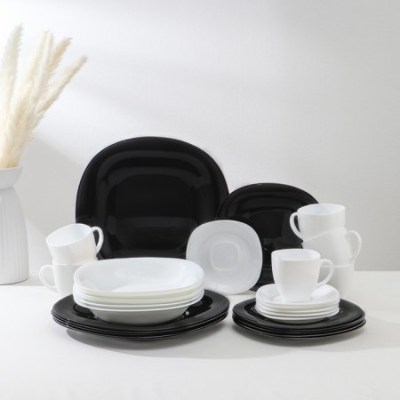 Service table Luminarc Carine White & Black, glass ceramics, 30 objects, white and black color