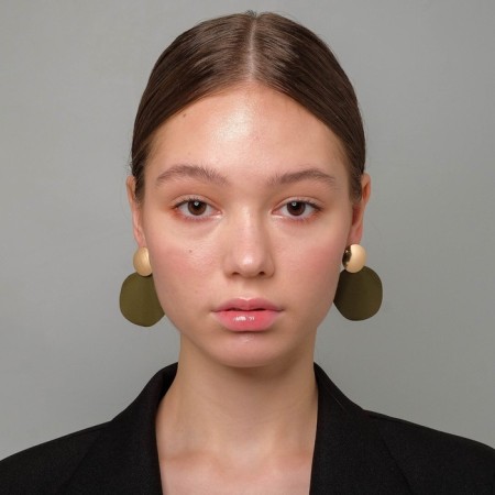 Earrings Metal "Lady" waves, olive color in gold-3