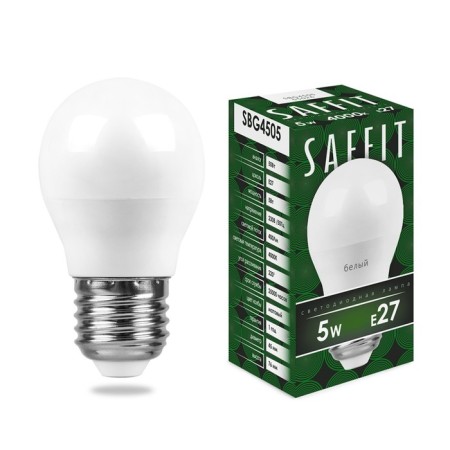 LED LED SAFFIT SBG4505, G45, E27, 5 W, 230 V, 4000 K, 400 lm, 220 °, 81 x 45 mm