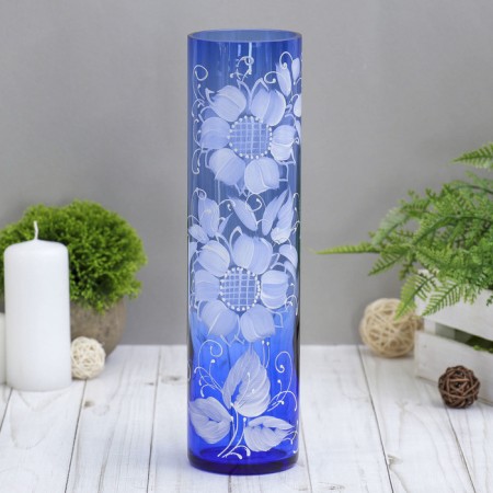 Vase "Cylinder" D 80*H 300 mm. from blue glass (manual painting) Fig. No. 6 (Bel.)
