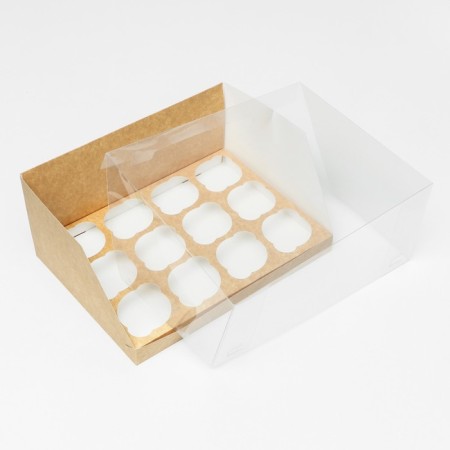 Confectionery folding box for 12 cupcakes Kraft 31 x 24 x 14 cm-3