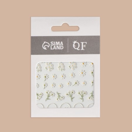 Nail stickers "Bouquets of daisies", voluminous, white color-3