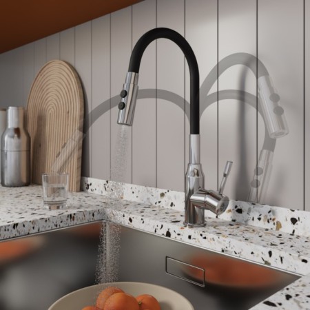 MILARDO MEAL M01SB2FM05 kitchen mixer, pouring 200mm, flexible spout and shower nozzle, chrome 101-3