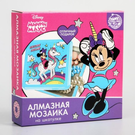 Diamond mosaic on a box, 14x14 cm, Minnie Mouse and unicorn-7