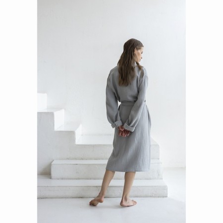 Essential bathrobe, multi -layer muslin, size L, color gray color-5
