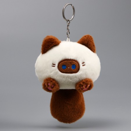 Soft toy "Cat-shred" on a key fob, 11 cm, white-brown color-5